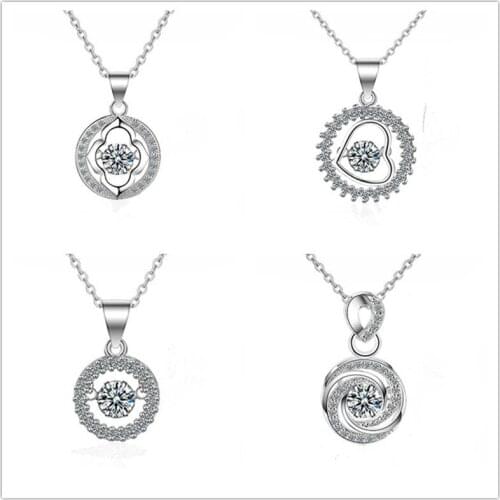 Pure 925 Silver Necklace Women Jewelry Shiny Zircon Round Pendant Necklace Female Clavicle Accessories Princess Birthday Gift