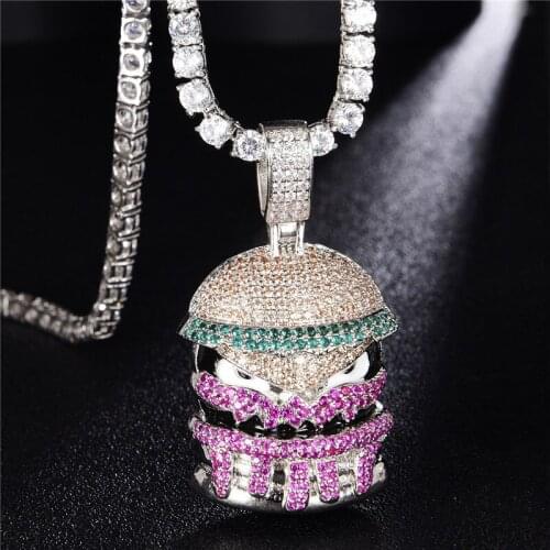 Iced Out Hamburg Pendant Necklace New Arrival Multicolor AAA Zircon Mens Charms Necklace Hip Hop Jewelry