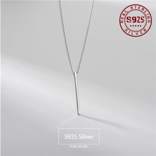 Pendant Necklace For Women Real 925 Sterling Silver Women Necklace Square Bar Pendant Bride Wedding Silver Jewelry Accessories