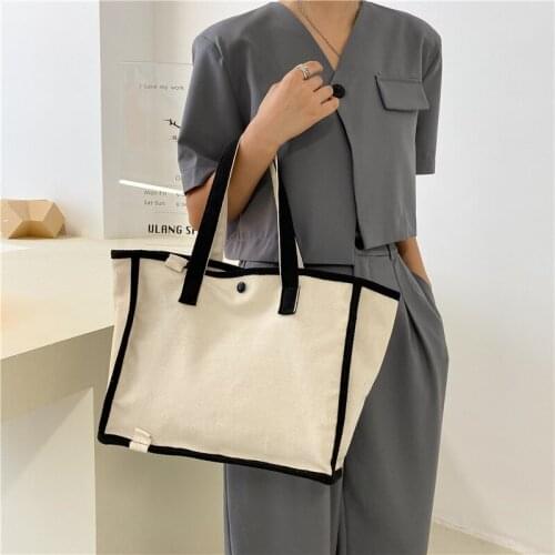 Simple Canvas Tote Bag Women Large Capacity Handle Bag Solid Color Shoulder Bag Designer Shopping Handbag Reusable Girls Totes