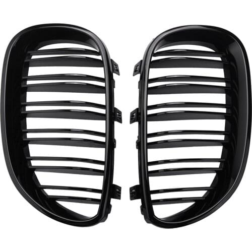 1 Pair Gloss Black Front Kidney Grill Double Slat Double Line Grille for BMW E60 E61 5 Series 2003-2010 Car Accessories Coupe