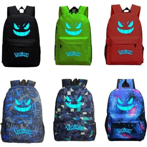 Pokemon Pikachu Night Glowing Backpack Gengar Cartoon Anime Computer School Bag Suitable for Girls and Boys Fashion Backpack