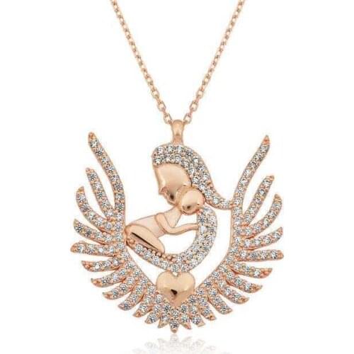 Silverlina Sterling Silver Heart Mother Child Necklace