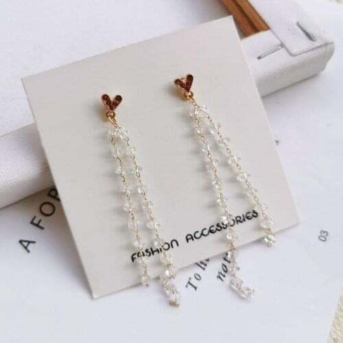 Clip on Earrings White Glass stone Long Chain Transparent Crystal Tassels Clip on Earrings Non Pierced Ears without Piercing
