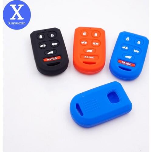Xinyuexin 6 Buttons Silicone Remote Car Holder Keychain Key Cover Case for Honda Odyssey 2010 EX-L Pilot Keyless Accessories Fob