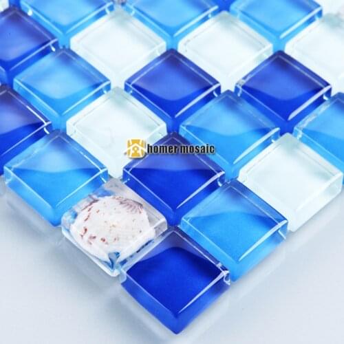 Blue crystal glass stone mixed sea shell mosaic tiles HMGM2094 for kitchen backsplash tile bathroom shower hallway wall mosaic