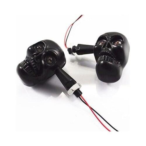 Black Skull LED Turn Signal Lights Indicators Cruiser Chopper Cafe Racer Old School Atv Scooter Offroad Touring