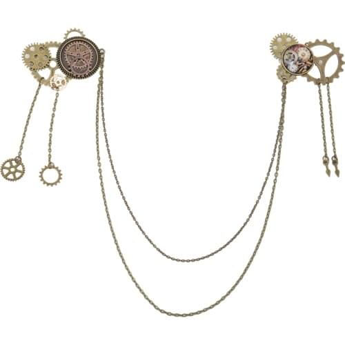 Brooches Vintage Bronze Unisex Women Men Steampunk Gear Clock Chain Breast-pins