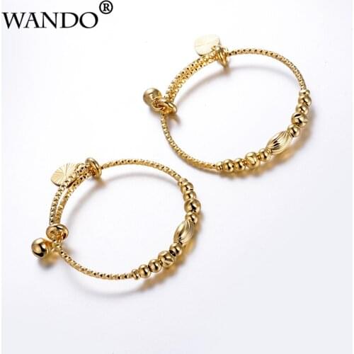 WANDO 2pcs ball beads bell Classic gold colour baby bangles for Girls/Kids Children bracelet Africa, France, Italy lovelyGiftB07