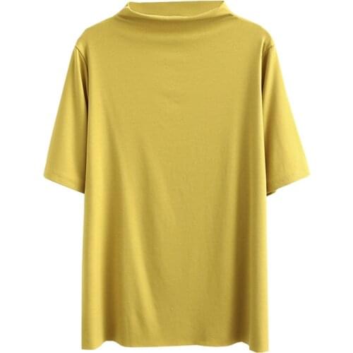 Spring Summer 2021 Women Tshirt Plus Size Clothes Half Sleeve Bottoming Shirt Fashion Casual Mock Neck Solid Plus Size Tops