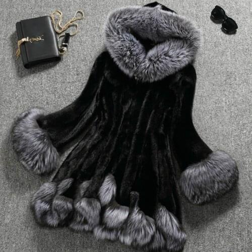 Women Thick Warm Faux Fur Mink Hooded Fox Fur Coat Long Jacket Plus Size 5XL 6xl Office Lady Winter Warm Fur Collar Coats Female