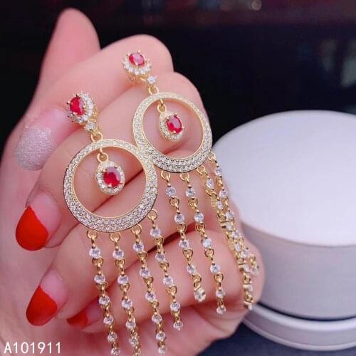KJJEAXCMY fine jewelry 925 sterling silver inlaid Natural ruby trendy Womens earrings noble support detection popular