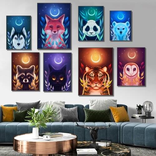 Animal fox tiger owl cat luminous forest guard wall art canvas poster printing picture home living room decoration painting post