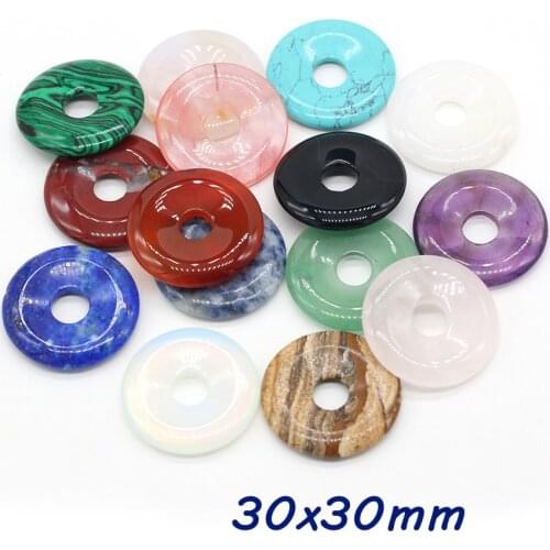 1pc Natural Stone Pendants Round Flat Lapis lazuli Opal Big Hole Crystal for Jewelry Making DIY Necklace Earrings Gift for Women