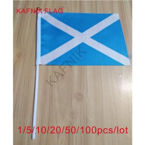 KAFNIK ,10/20/50/100pcs Promotion Wholesale Scotland Hand Waving National Flag 14*21cm #8 Polyester Flag Free Shipping