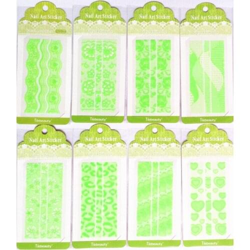 10sheets Green Nail Stickers 3D Flower Design French Decals Lace Nail Art Tips DIY Decoration Tool