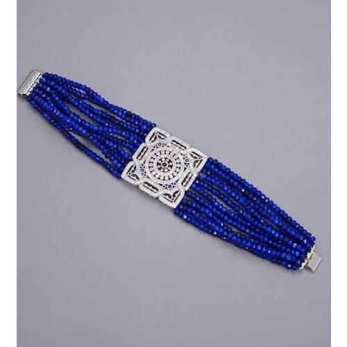 10 Rows 8'' Blue Faceted Rondelle Jade CZ Pave Connector Bracelet Lady Women Jewelry