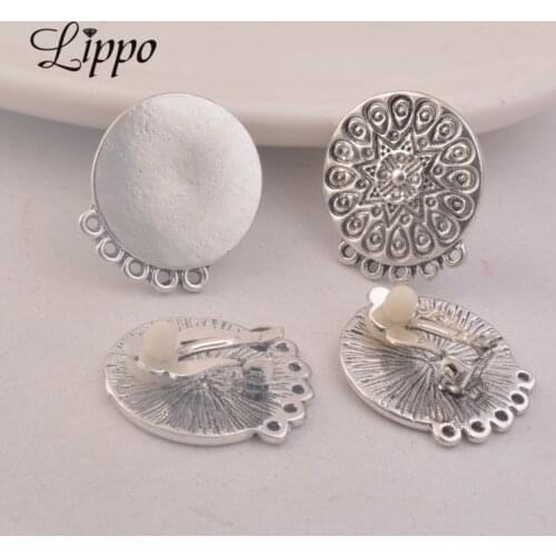 20pcs Antique Silver Alloy 5 Hole Earrings Connectors 20mm Cabochon Base Earrings Lead Free Cadmium Free and Nickel free