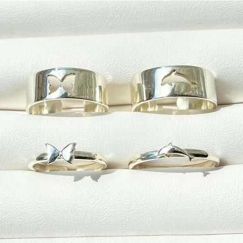 2021 New Trendy Silver Color Butterfly Rings for Women Men Lover Couple Ring Set Friendship Dolphin Open Rings Jewelry Gifts