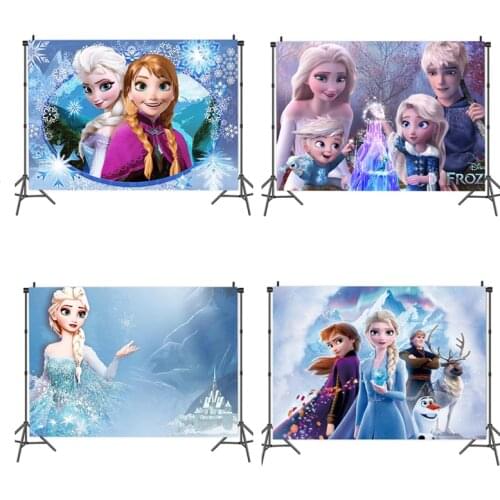 2021 Disney Frozen Party Backdrops Curtain Photobooth Backdrop Cloth Childrens Birthday Party Wall Decorations Backdrop Stand