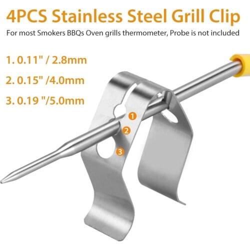 4PCS Stainless Steel Grill Clip Meat Thermometer Probe Clip Holder Ambient Temperature Readings BBQ Oven Grill Clip