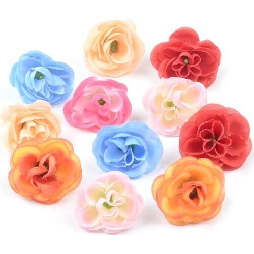 50pcs 3cm Fake Mini Silk Artificial Gradual Rose Flower Heads For Home Wedding Decoration Handmade DIY Wreath Scrapbooking