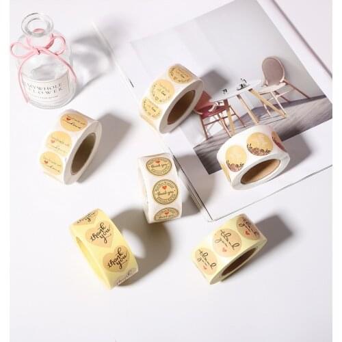 500 Labels Stickers Kraft Paper Thanks Hand Made Stickers Baking Cartoon Seal Labels Scrapbooking for Package Stationery Sticker