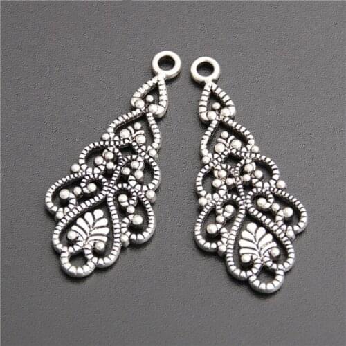 8pcs Silver Color Hollow Out Filigree Wraps Pendant Charms For Jewelry Making A2747