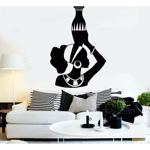 African Vinyl Wall Decal Beautiful African Woman Window Sticker Jug Afro Ethnic Style Home Bedroom Living Room Wallpaper M255