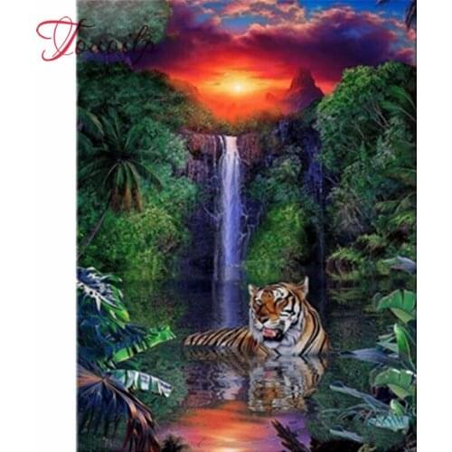 DIY Diamond Painting Waterfall round Square Rhinestone tiger Diamond Embroidery Landscape Cross Stitch Mosaic Home Decoration
