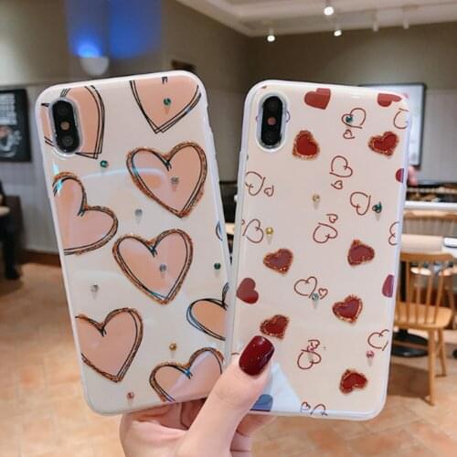 Lovely Style For iPhone 11 Pro X XR XS Max 8 7 6 6s Plus Mobile Phone Case Flash Diamond Love Back Cover
