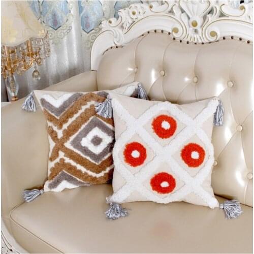 Grey Brown Beige Cushion Cover with Tassels Stripe Embroidery Home Decoration Pillow Cover Sofa Pillowcase Pillow Sham 45x45cm