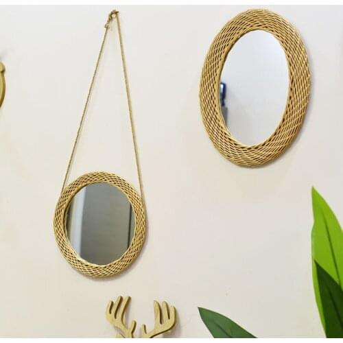 Decorative Wall Mirror Rattan Make-up Mirror For Creative Art Deco Circular Mirror Living Room Wall Hanging Pendant Bathroom