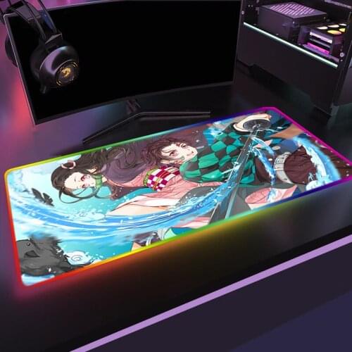 Demon Slayer Led Carpet Anime L Mousepad Rgb Rug gamers accesorios Mat Mouse Pad Arge Desk Mat Desktop Computer Kimetsu No Yaiba