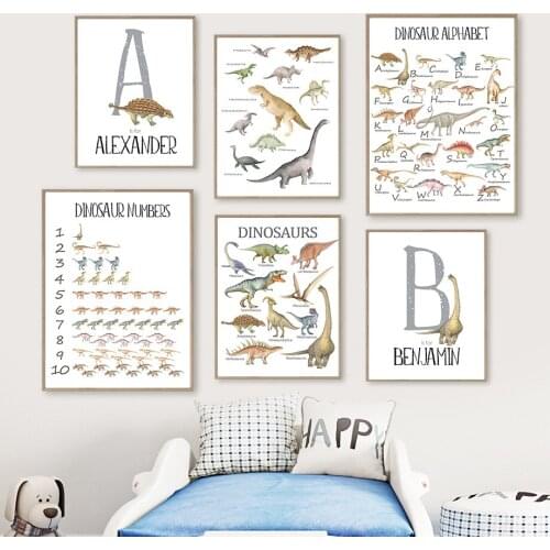Nursery Wall Art Canvas Painting ABC Alphabet Number Dinosaur Nordic Posters And Prints Wall Pictures Baby Kids Room Decoration