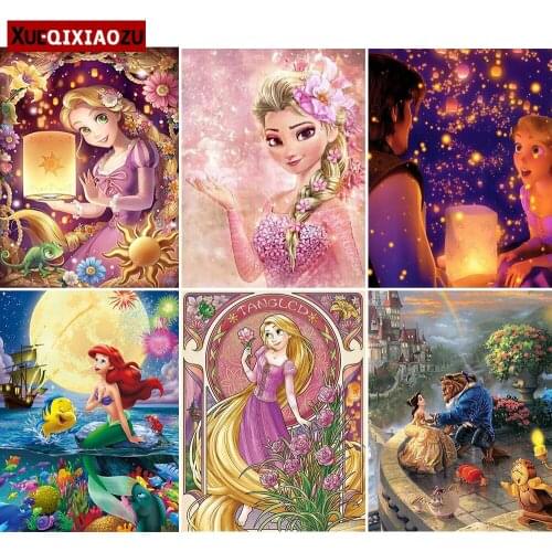 Disney Diamond Embroidery Paintings Full Square/Round Princess Beauty and The Beast Cross Stitch Set Childrens Room Decoration