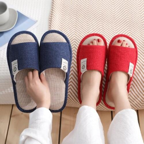 Indoor flax Slippers Female Couple House Shoes Winter Women Slippers Comfortable Slip On Women Slides Shoes Size 36-45 TX141