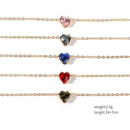 DoreenBeads Fashion Heart Choker Necklace For Women Jewelry Gold Color Link Chain Red Pink Cubic Zirconia Gift 34cm long, 1 PC