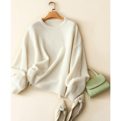 100% cashmere loose sweaters women knitted winter fashion crew neck long sleeve thick jumper casual brand star elegant pullovers