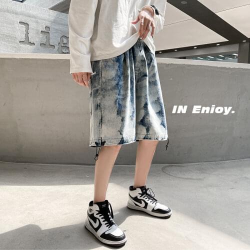 2021 Summer Mens Fashion Denim Jogger Shorts Trend Loose Casual Male Harem Jeans Shorts Multi-pocket Bodybuilding Beach Shorts