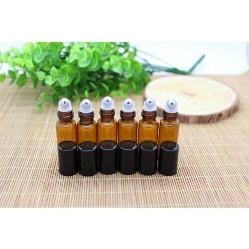 50 pcs 5ml Amber Glass Roll on Bottles for Essential oils Perfume Roller Bottle Small Vial For Test Sample