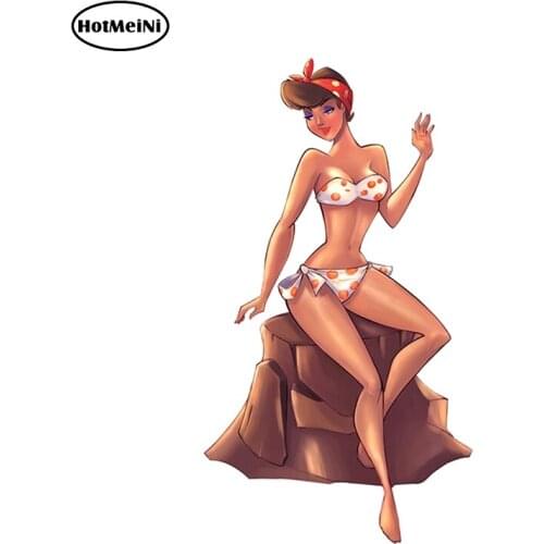 HotMeiNi 13cm x 7.1cm Cartoon Bikini Girl Vinyl Car Decal Large Pin Up Beach Car Stickers Window Tailgate Car Accessories