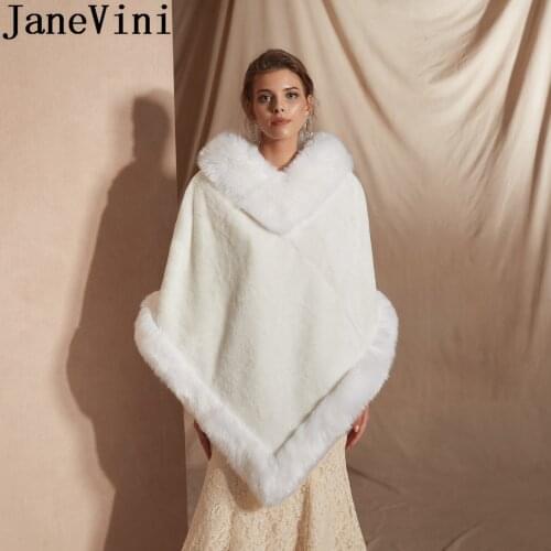 JaneVini Plus Size Wedding Bolero Cape Faux Fur Wrap Evening Dress Shrugs Ivory and White Boleros Bridal Jackets Winter Shawls