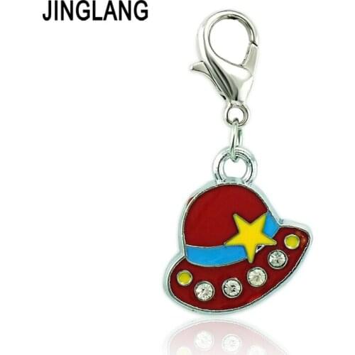 JINGLANG Classic Christmas Style Lobster Clasp Charms Dangle Multicolor Enamel Hat DIY Charms For Jewelry Making Accessories