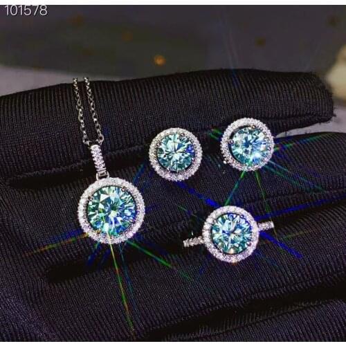 Exquisite glitting moissanite gemstone ring earrings bracelet and necklace jewelry set with real 925 silver round shiny good