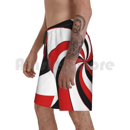 Red , Black And White Twist Design Beach Shorts Men Beach Pants Swimwear Twist Hypnotic Red Black White Moma