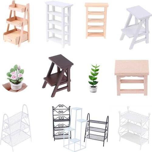 Hot sale 1/12 Dollhouse Miniature Rack Iron Shelf Flower Stand Decoration Accessories Handmade Toys Gift for Kids