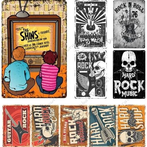 Rock Metal Plate Rusty Guitar Metal Signs Poster Club Pub Home Man Cave Wall Decor Signs Music Decorative Plate Metal Plaque