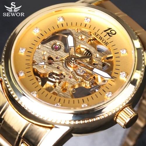 SEWOR New Arrival Luxury Brand Men Watches Mens Casual Automatic mechanical watches diamonds Hour Stainless Steel Sports Watch