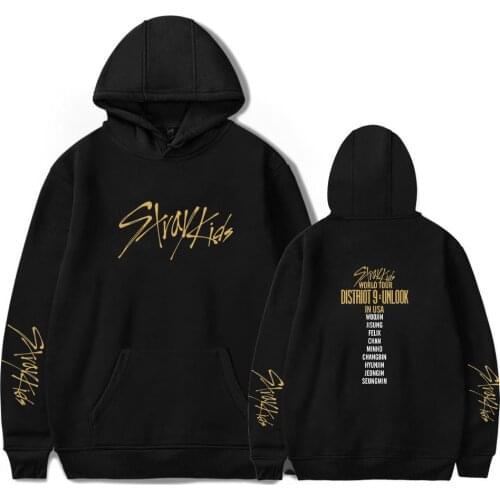 New KPOP Stray Kids Hoodies World Tour District 9 Unlock Same Hoodies Casual Women/men Harajuku Hoodies Sweatshirts Hip Hop Tops
